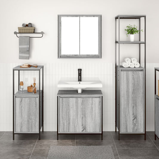 vidaXL 3-teilige Badezimmermöbel Set in Grau Sonoma Holzwerkstoff