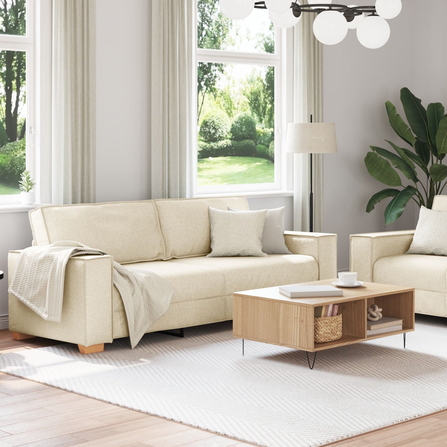 vidaXL 2-teiliges Sofaset mit Kissen aus Leinen