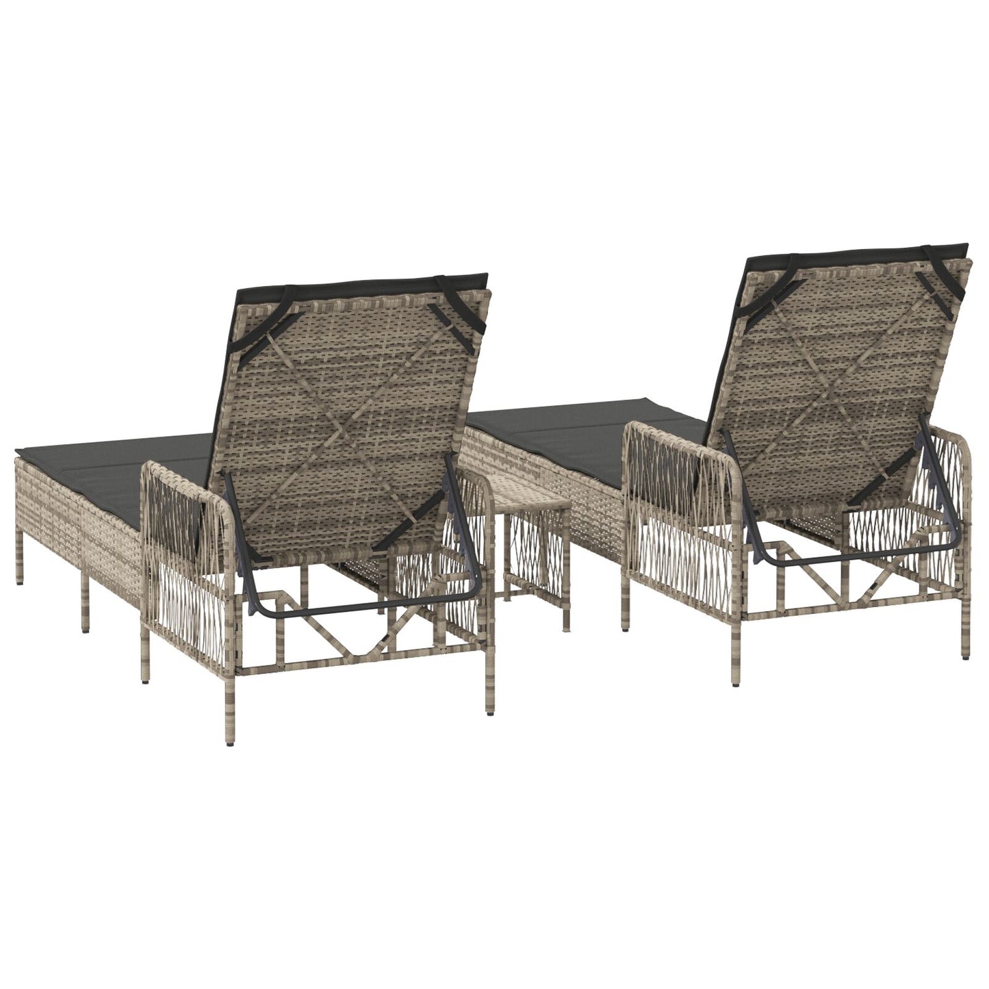 vidaXL Sonnenliege Set von 3 Hellgrau und Dunkelgrau PE-Rattan, Metall