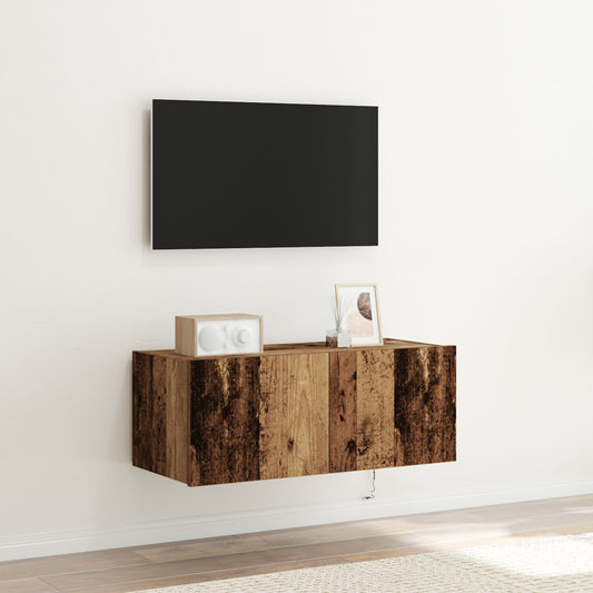 vidaXL TV-Wandregal mit LED-Beleuchtung Altholz 80x35x31 cm
