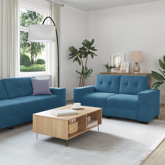 vidaXL 2-teilige Sofaset mit Kissen Blau Samt