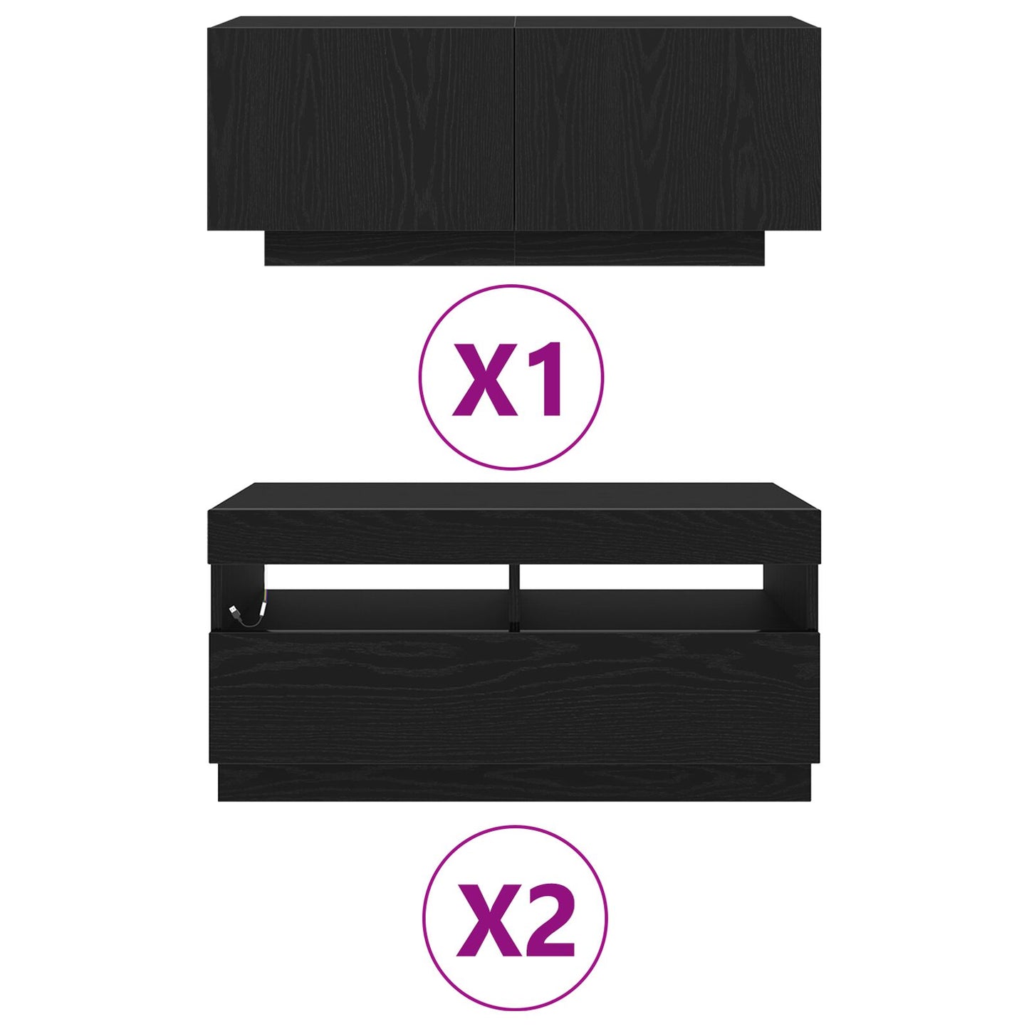 vidaXL TV-Schrank mit LED-Leuchten, schwarz, Eiche, 260x35x40 cm, Holzwerkstoff