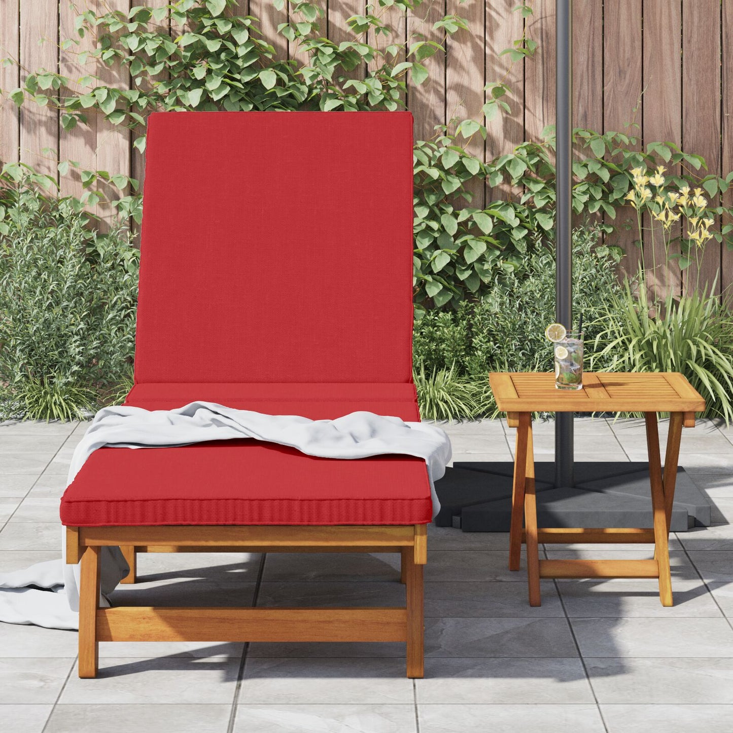 vidaXL Sonnenliege mit Rädern und Kissen in Rot aus Massivholz
