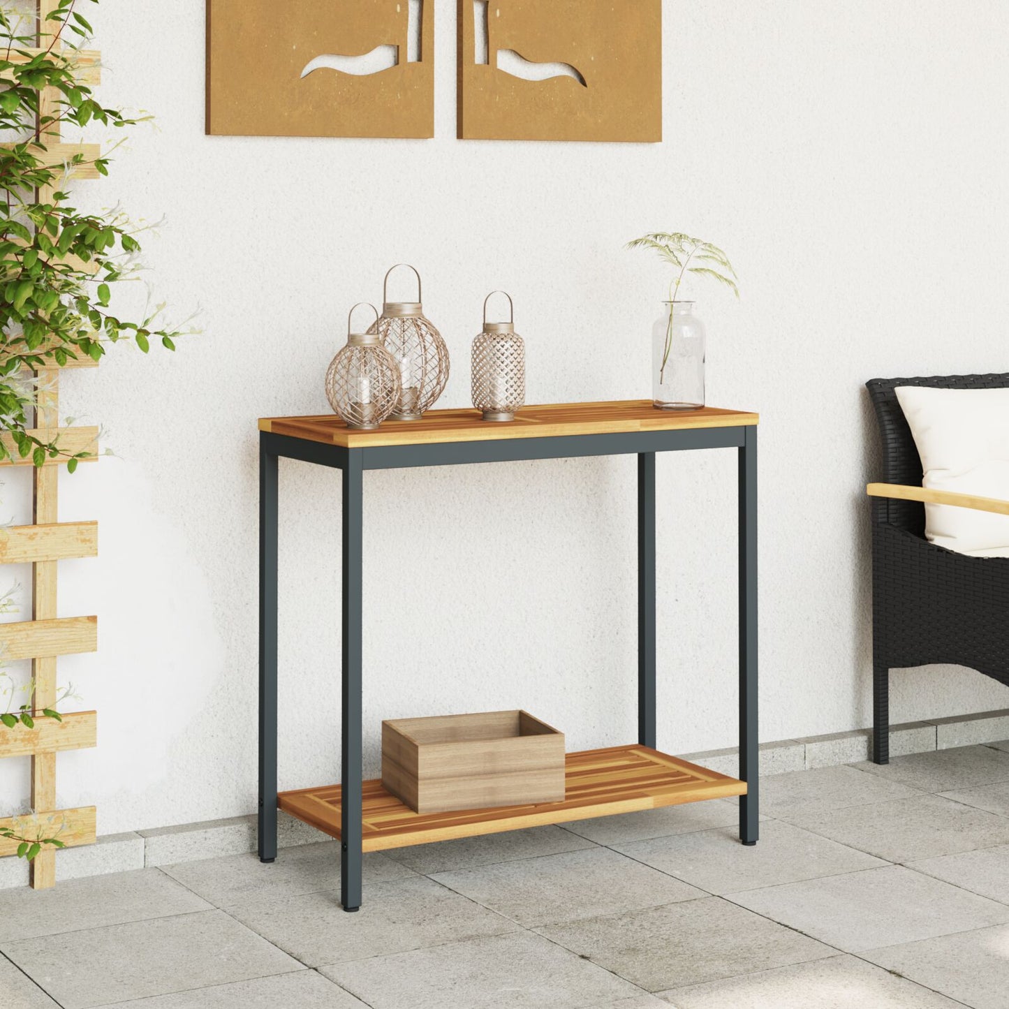 vidaXL Outdoor Tisch Natur & Schwarz 35x80x75 cm Massivholz und Stahl