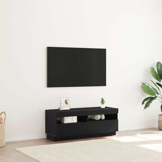 vidaXL TV-Schrank mit LED-Leuchten, Schwarz und Eiche, 100x35x40 cm, Holzwerkstoff
