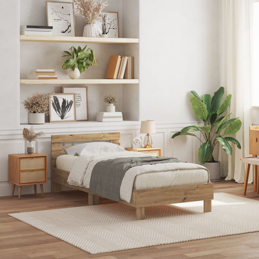 vidaXL Bettgestell mit LED-Lichtern Artisan Eiche 90x190 cm Engineered Wood