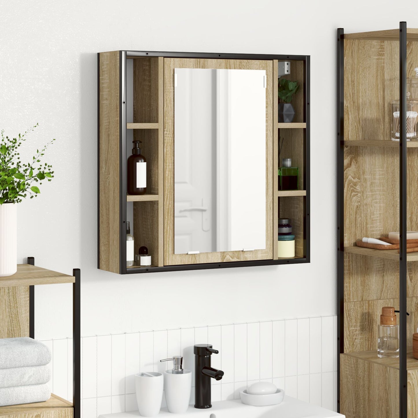 vidaXL Badezimmer Waschbecken Licht Eiche Spanplatte Medium Aufbewahrung