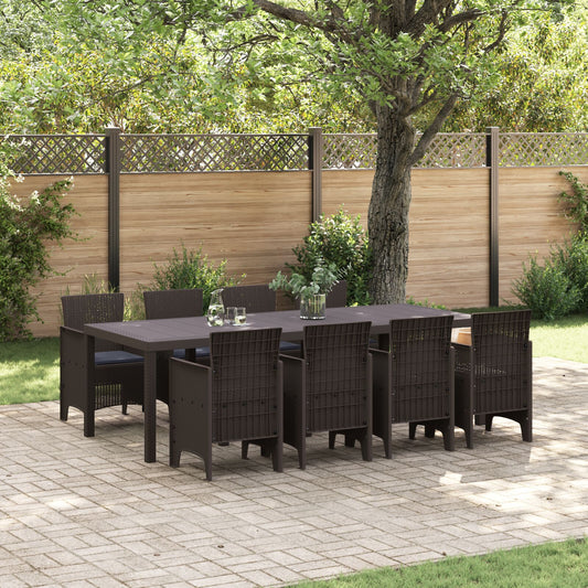 vidaXL 9 Teile Garten Essgruppe mit Kissen Braun Poly-Rattan