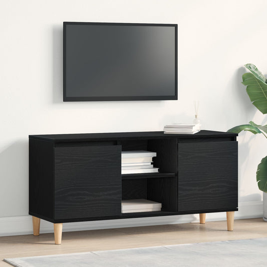vidaXL TV-Schrank mit Holzbeinen Schwarz Eiche 102x35x50 cm