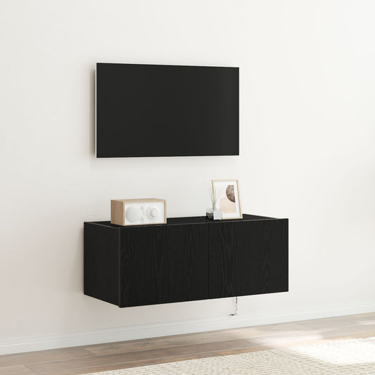 vidaXL TV-Wandregal mit LED-Lichtern Schwarz Eiche 80x35x31 cm