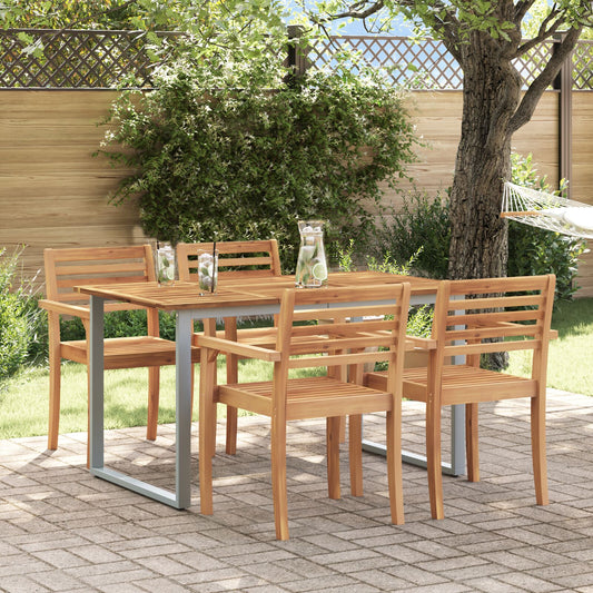 vidaXL Gartentisch Grau 140x80x75 cm Stahl & Massivholz Akazie