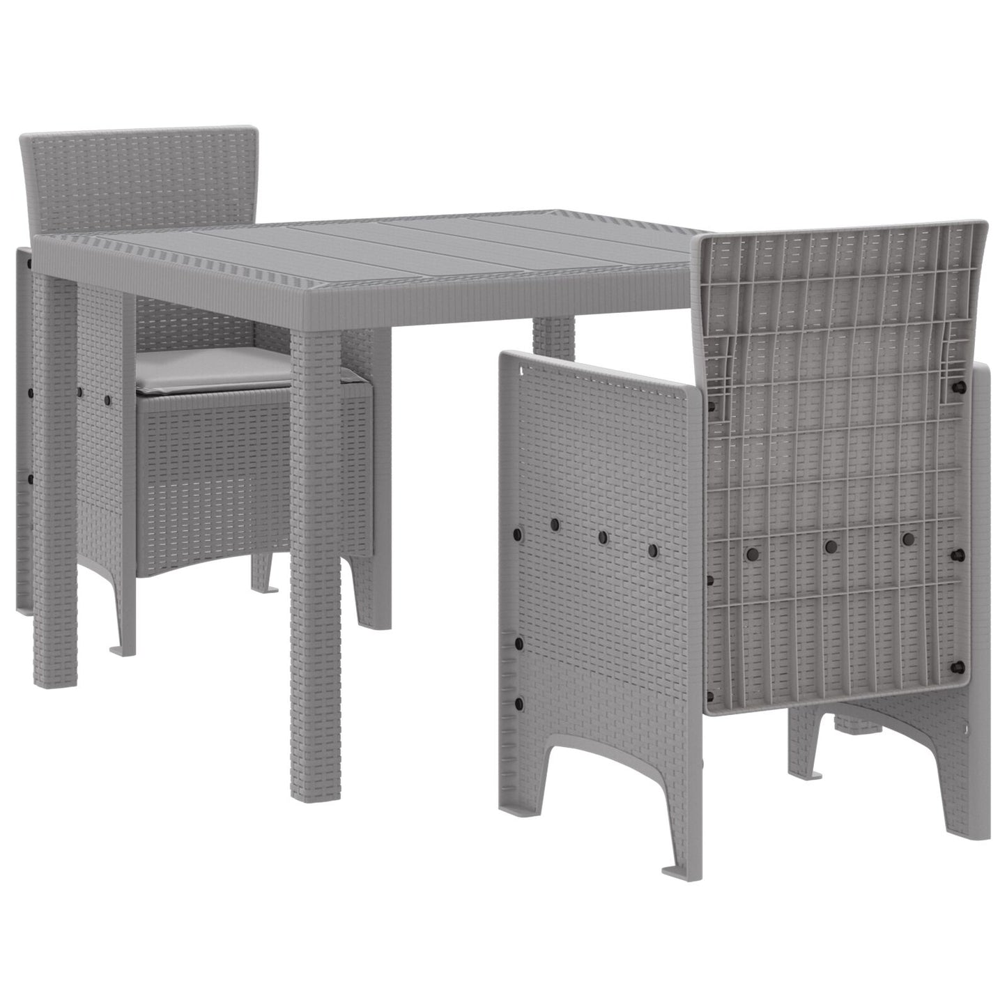vidaXL 3-teiliges Garten-Esszimmer-Set mit Kissen – Hellgraues Poly-Rattan
