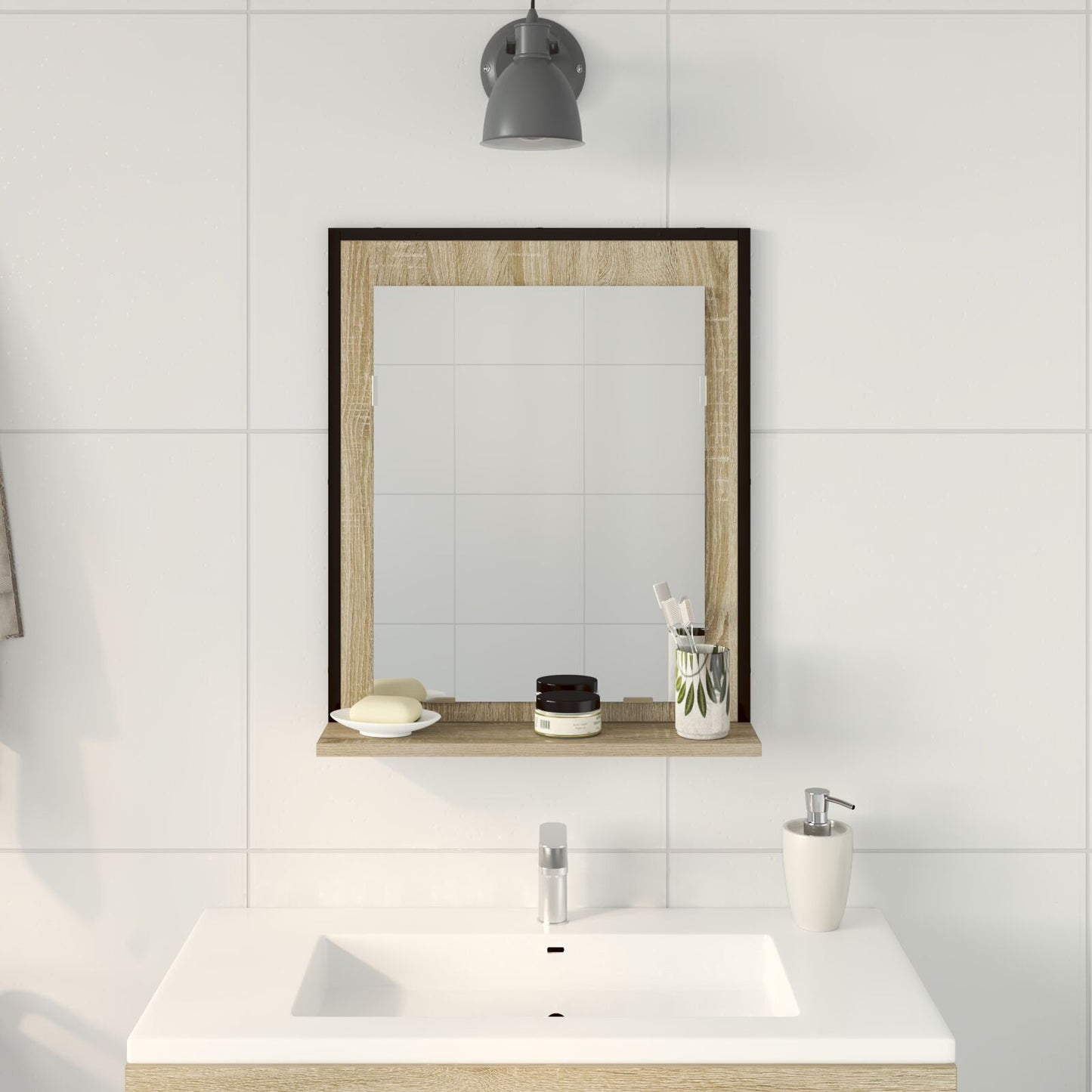 vidaXL Badezimmerspiegel mit Regal Sonoma Eiche 50x12x60 cm Holzwerkstoff