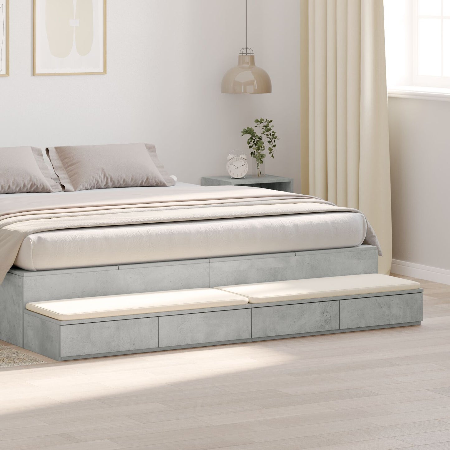 vidaXL Bett-Schubladen Betongrau 200x36,5x16,5 cm Ingenieurholz