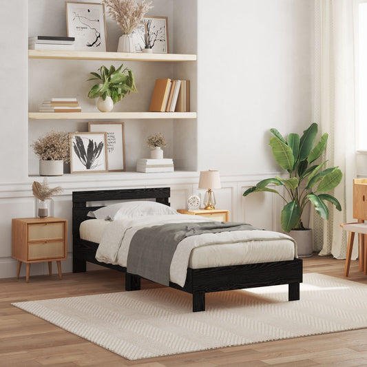 vidaXL Bettgestell mit LED-Lichtern Schwarz Eiche 75x190 cm engineered Wood