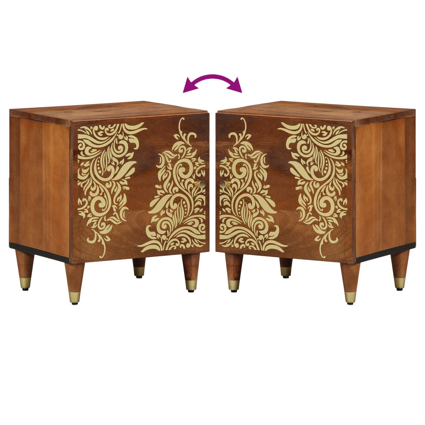 vidaXL Nachttische Honey braun Massivholz Medium Dekorative Intarsien