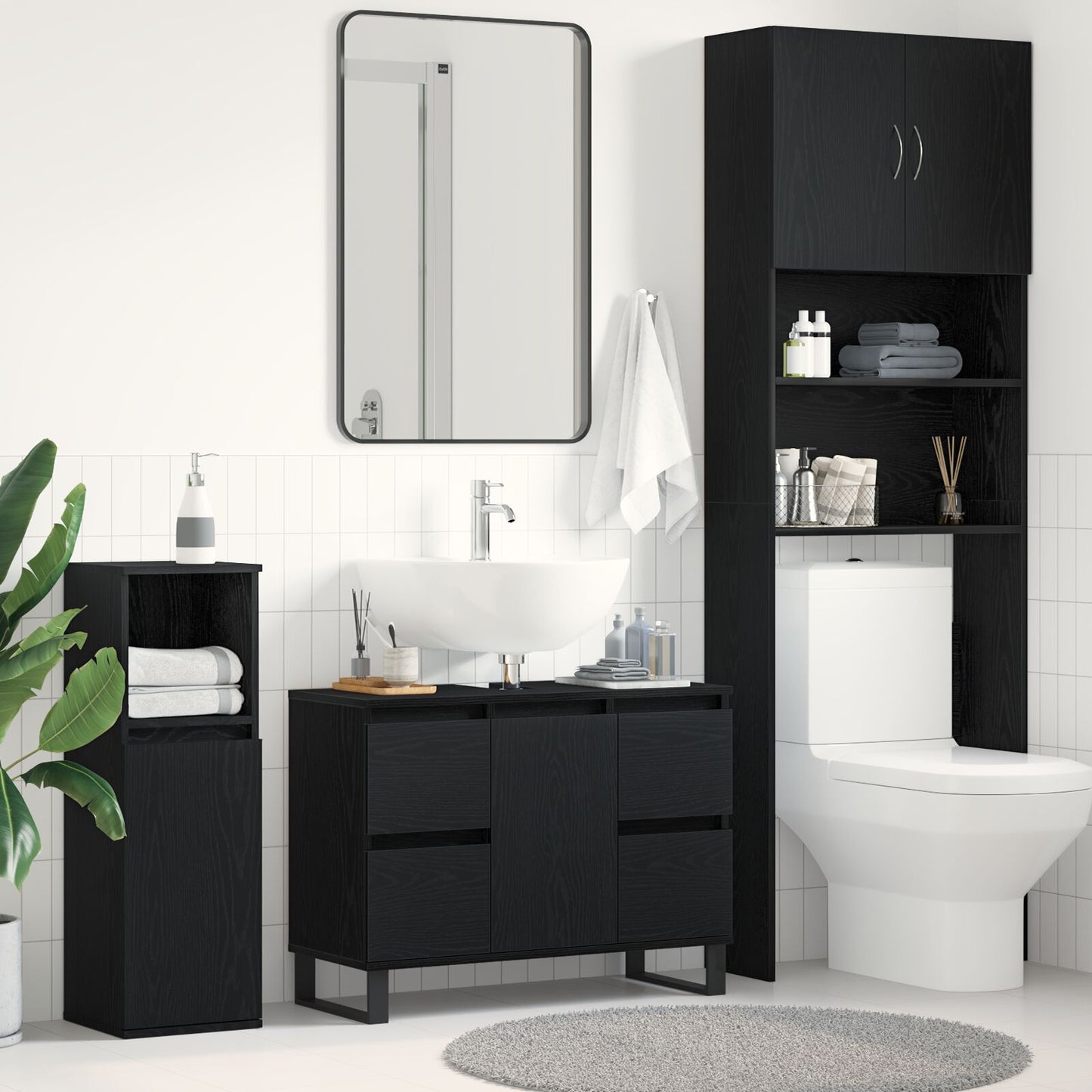 vidaXL Waschbeckenschrank Schwarze Eiche 80x33x60 cm Holzwerkstoff
