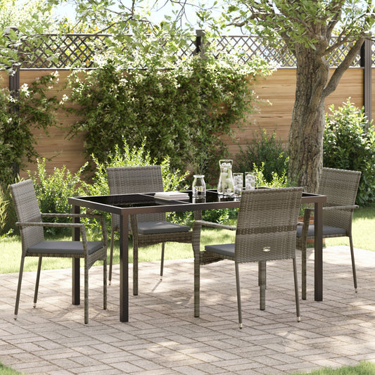 vidaXL 5-teiliges Garten-Essset mit Kissen Grau Poly-Rattan
