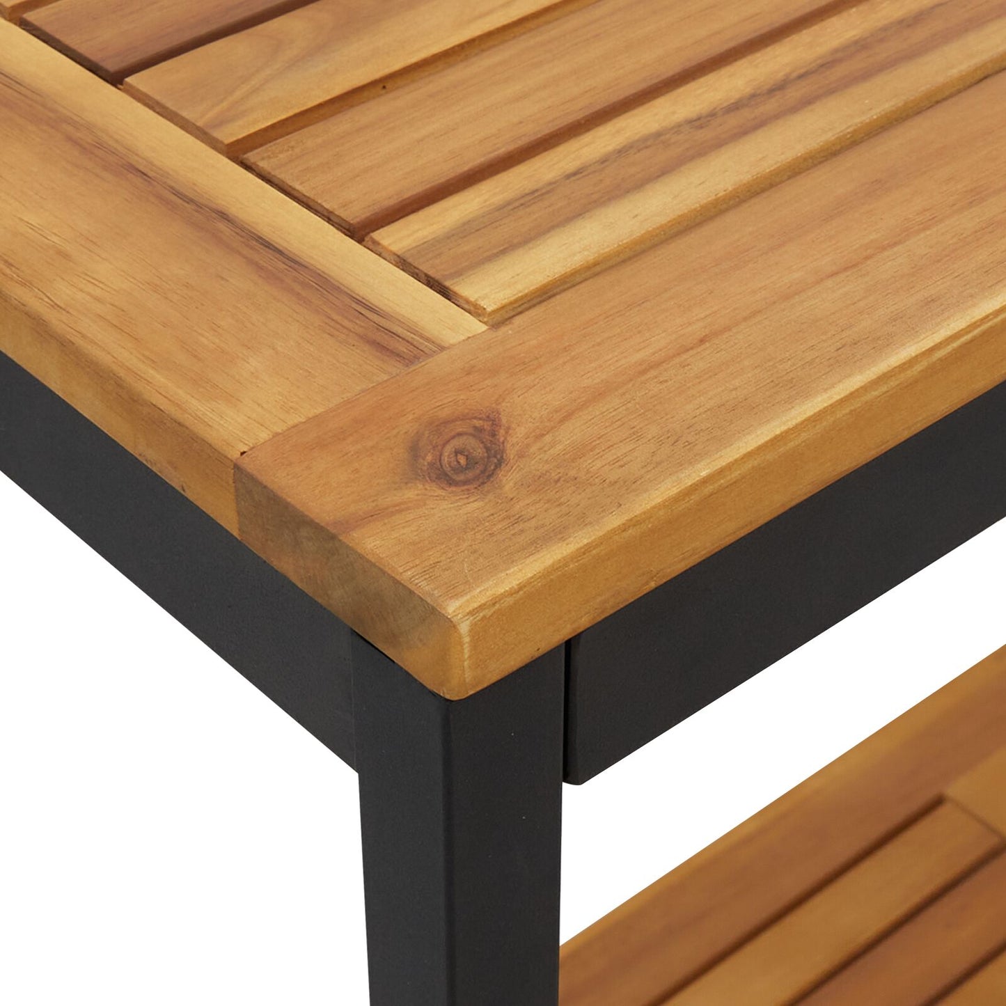 vidaXL Outdoor Tisch Natur & Schwarz 35x80x75 cm Massivholz und Stahl