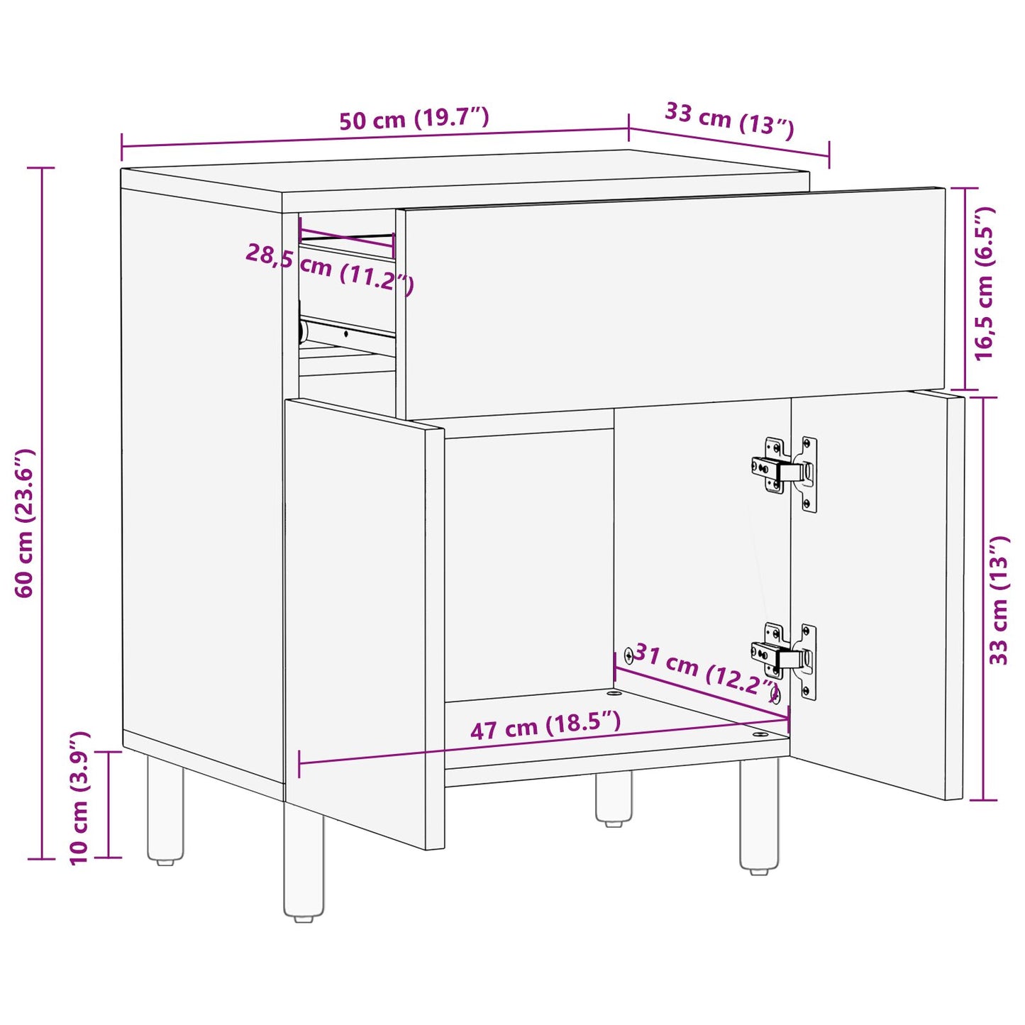 vidaXL Nachttisch 50x33x60 cm Massivholz Akazie