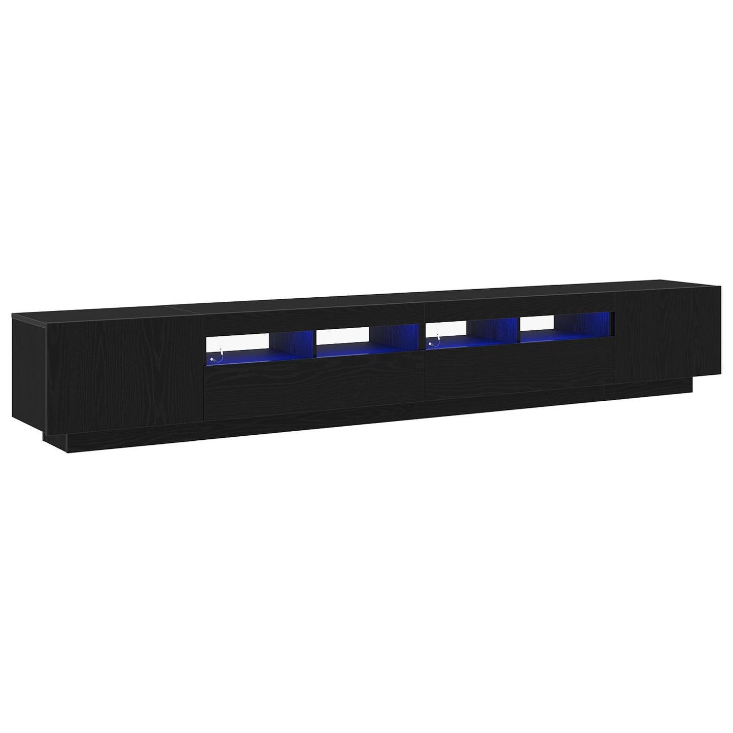 vidaXL TV-Schrank mit LED-Leuchten, schwarz, Eiche, 260x35x40 cm, Holzwerkstoff