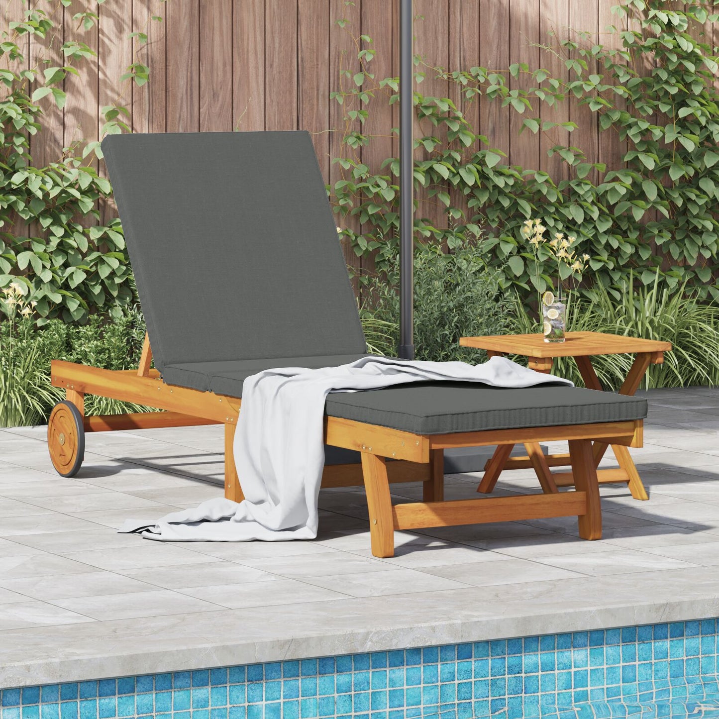 vidaXL Rollbare Sonnenliege mit Tisch und Kissen aus Akazienholz
