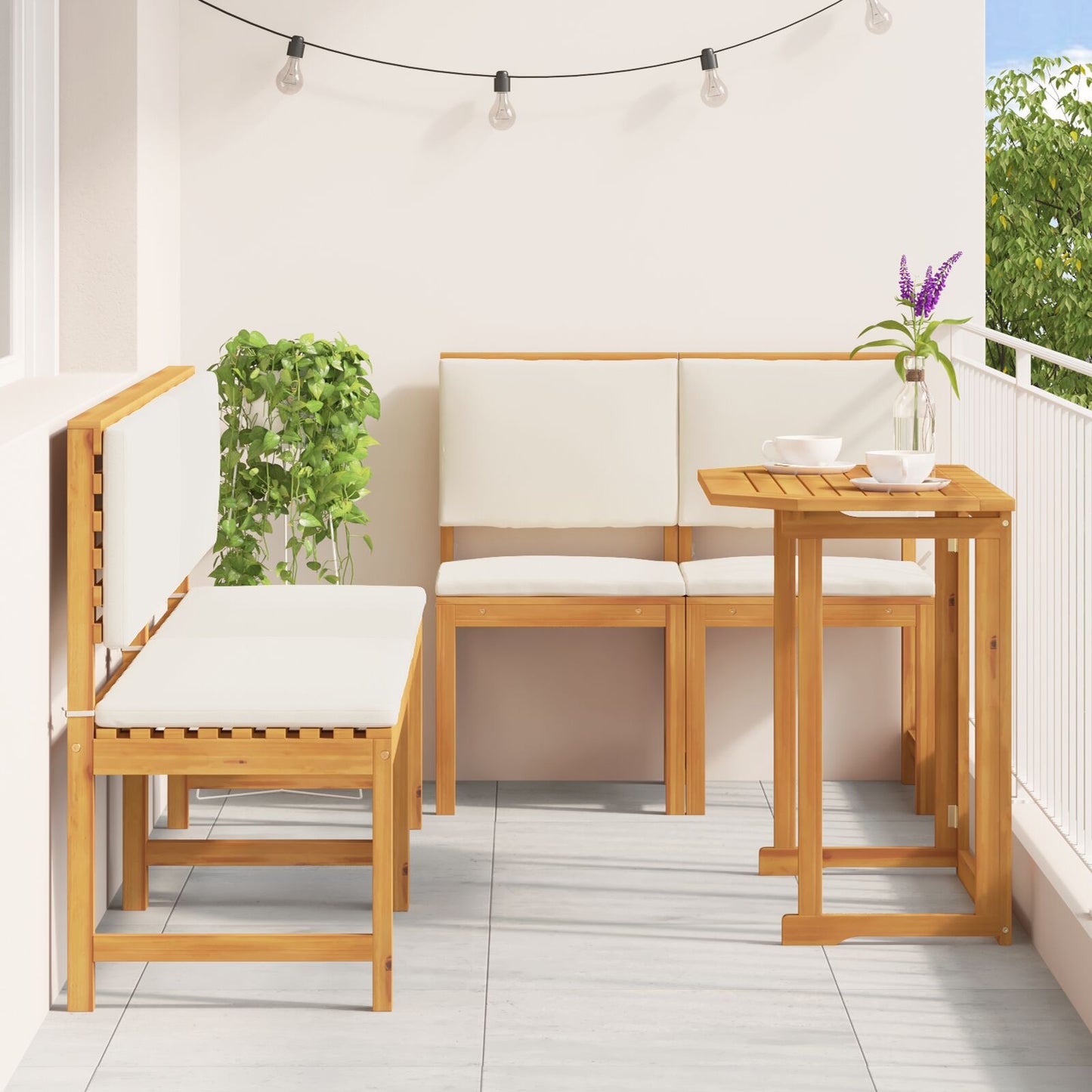 vidaXL 5-teiliges Essplatz-Set für den Garten mit Kissen aus massivem Akazienholz
