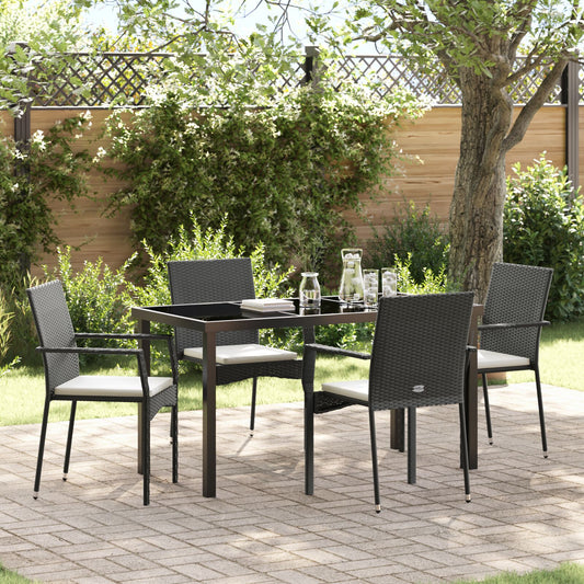 vidaXL 5-teiliges Garten-Ess-Set mit Kissen Schwarz Poly-Rattan