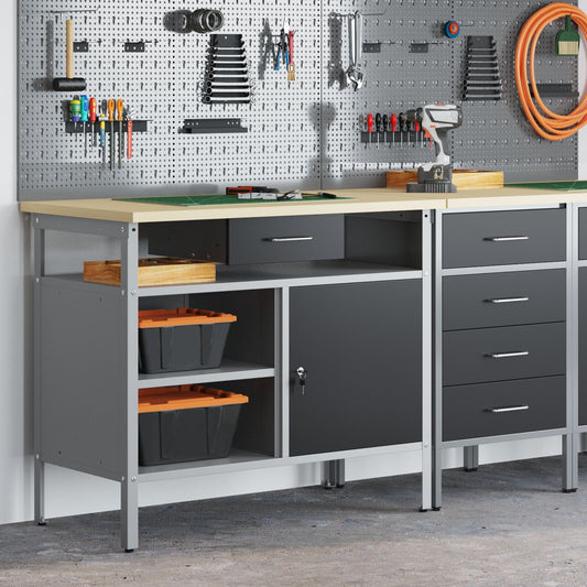 vidaXL Werkbank mit abschließbarer Tür Schwarz 100x55x85 cm Stahl