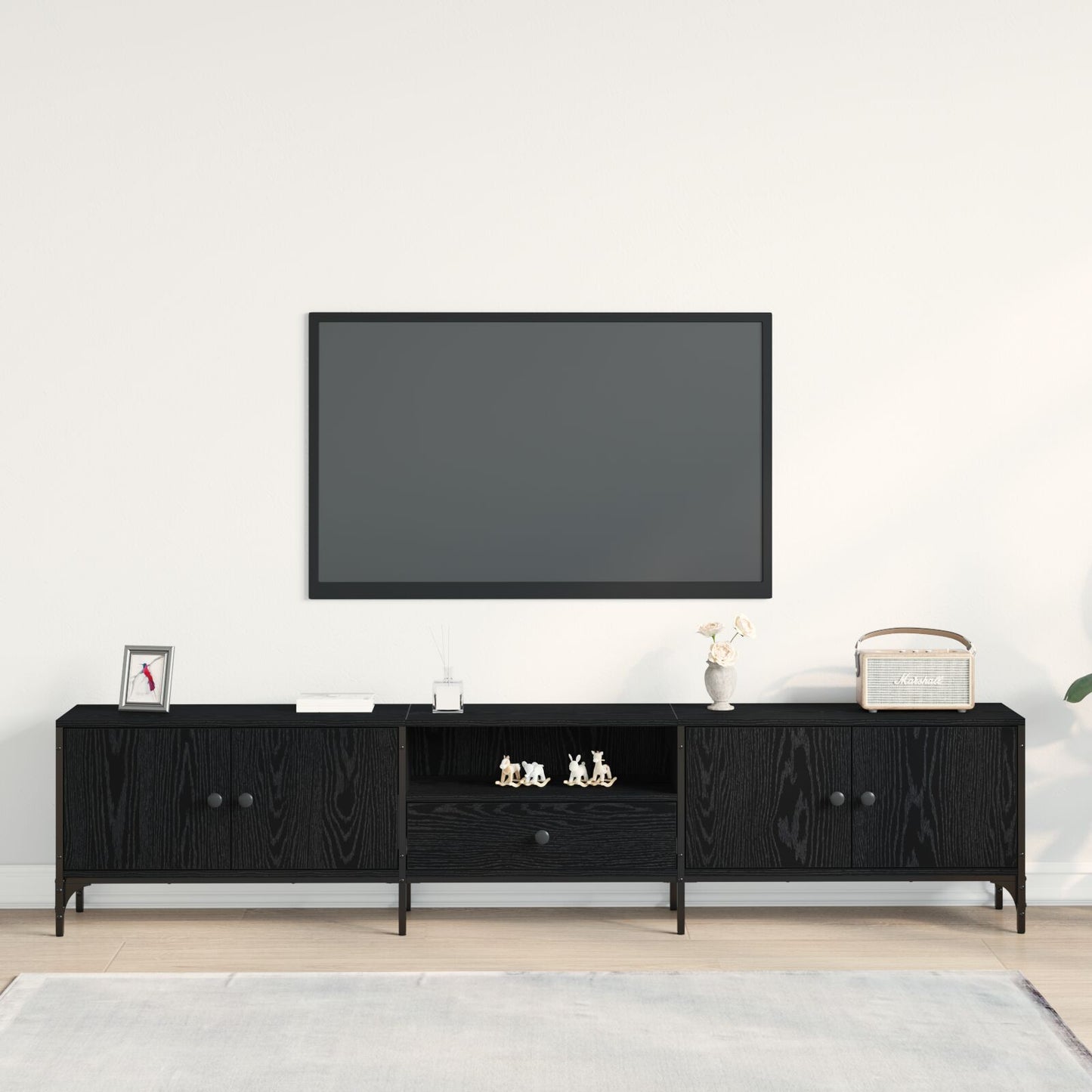 vidaXL TV-Schrank mit Schublade Schwarz Eiche 200x25x44 cm Holzwerkstoff