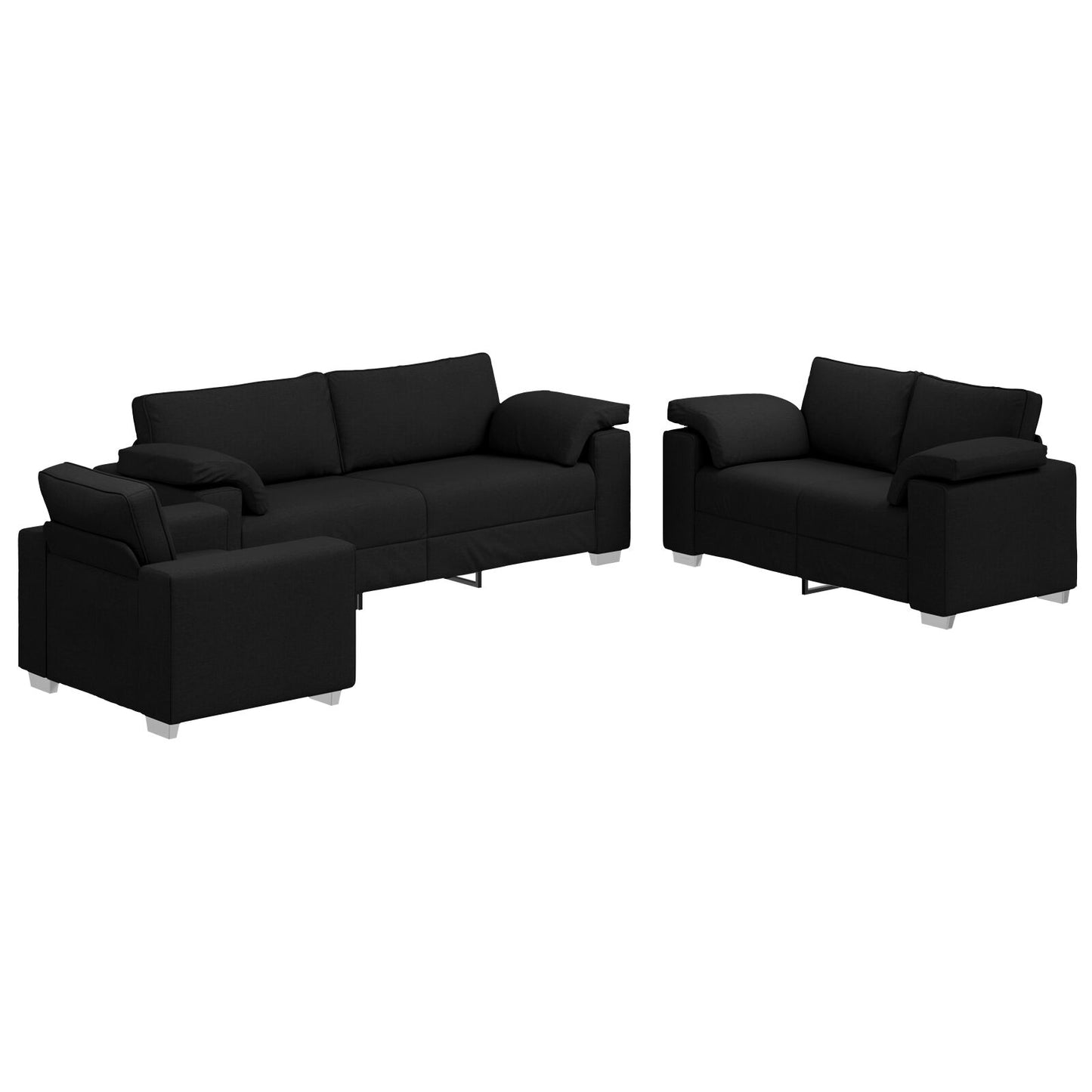 vidaXL 3-teilige Sofagarnitur mit Kissen Schwarz Stoff