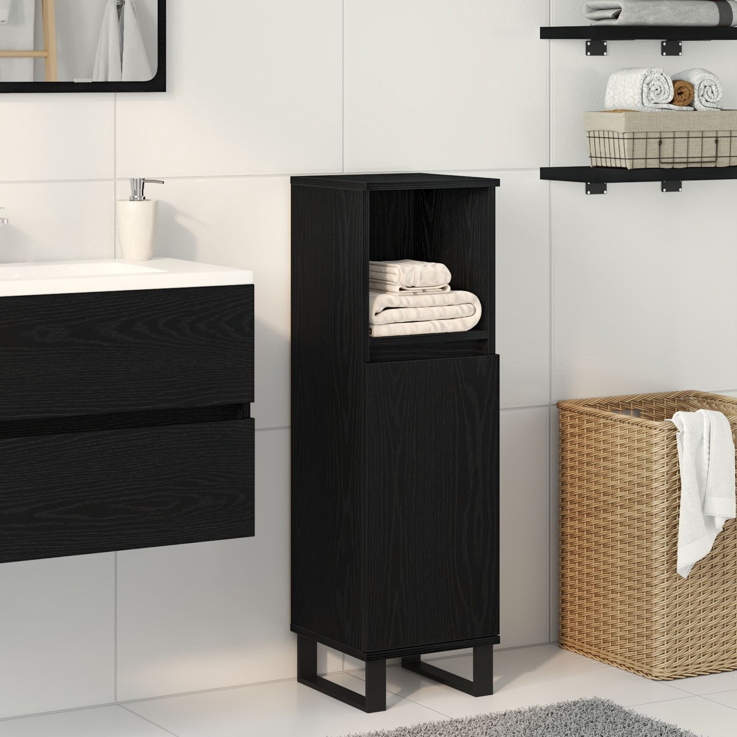 vidaXL Badezimmer Schrank Schwarz Eiche 30x30x100 cm Holzwerkstoff