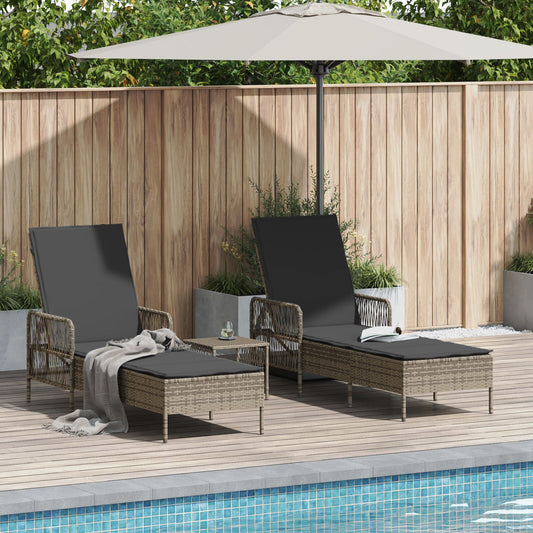 vidaXL Sonnenliege Set Set aus 3 Grau und Dunkelgrau PE Rattan