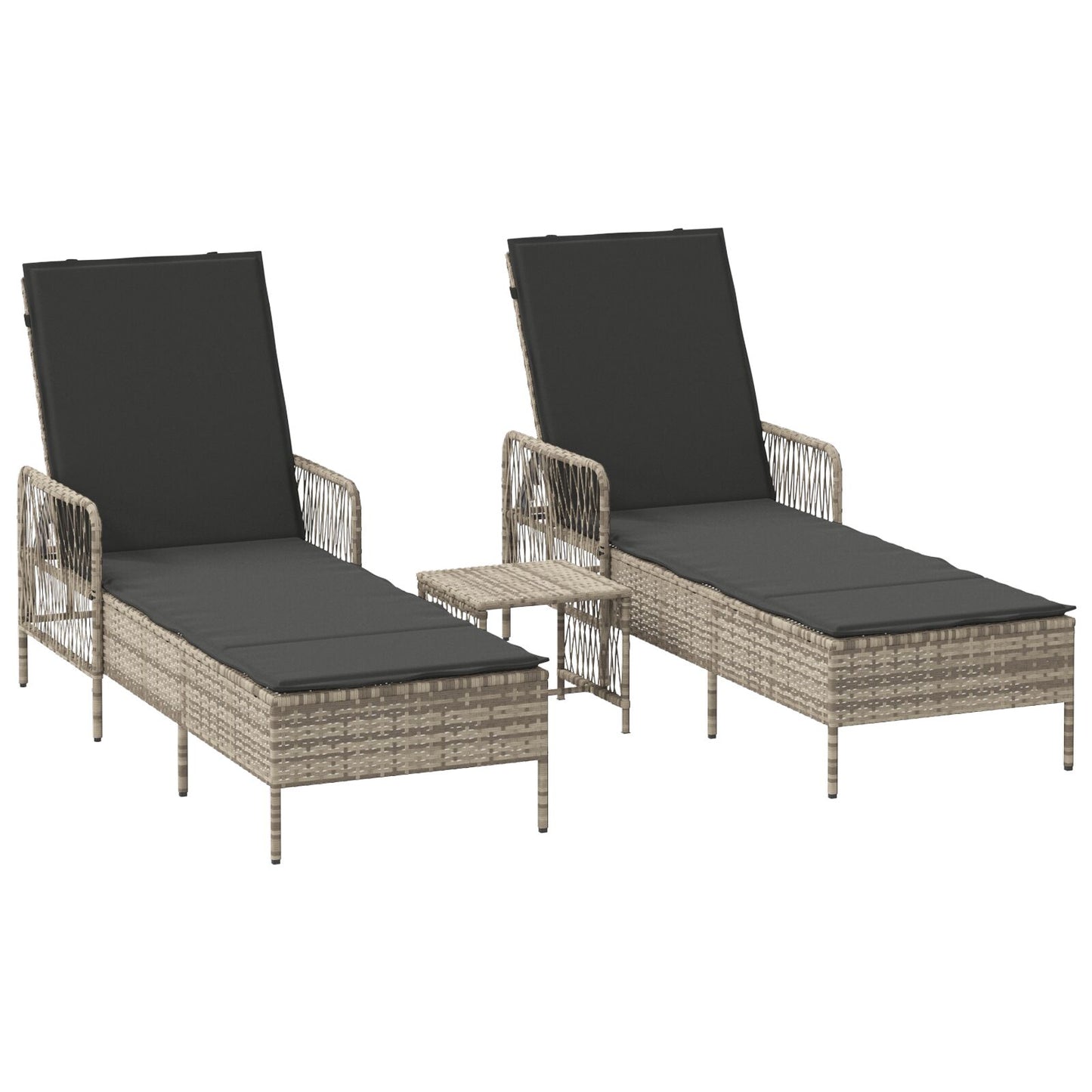 vidaXL Sonnenliege Set von 3 Hellgrau und Dunkelgrau PE-Rattan, Metall