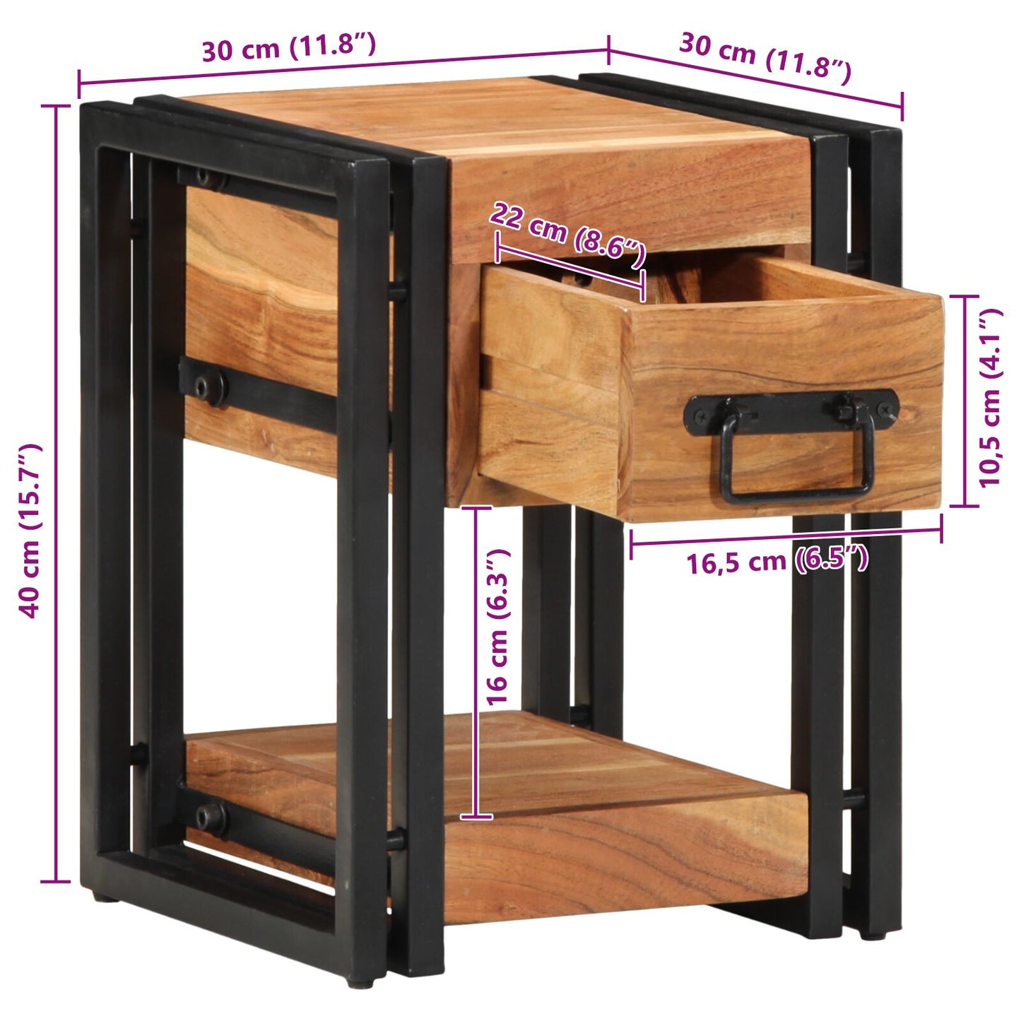 vidaXL Nachttisch 30x30x40 cm massiv aus Akazie