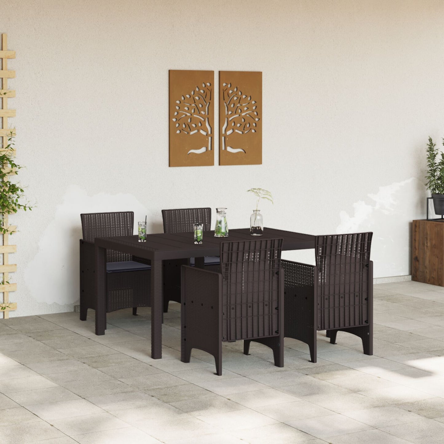 vidaXL 5-teiliges Garten Essen Set mit Kissen Braun Poly Rattan