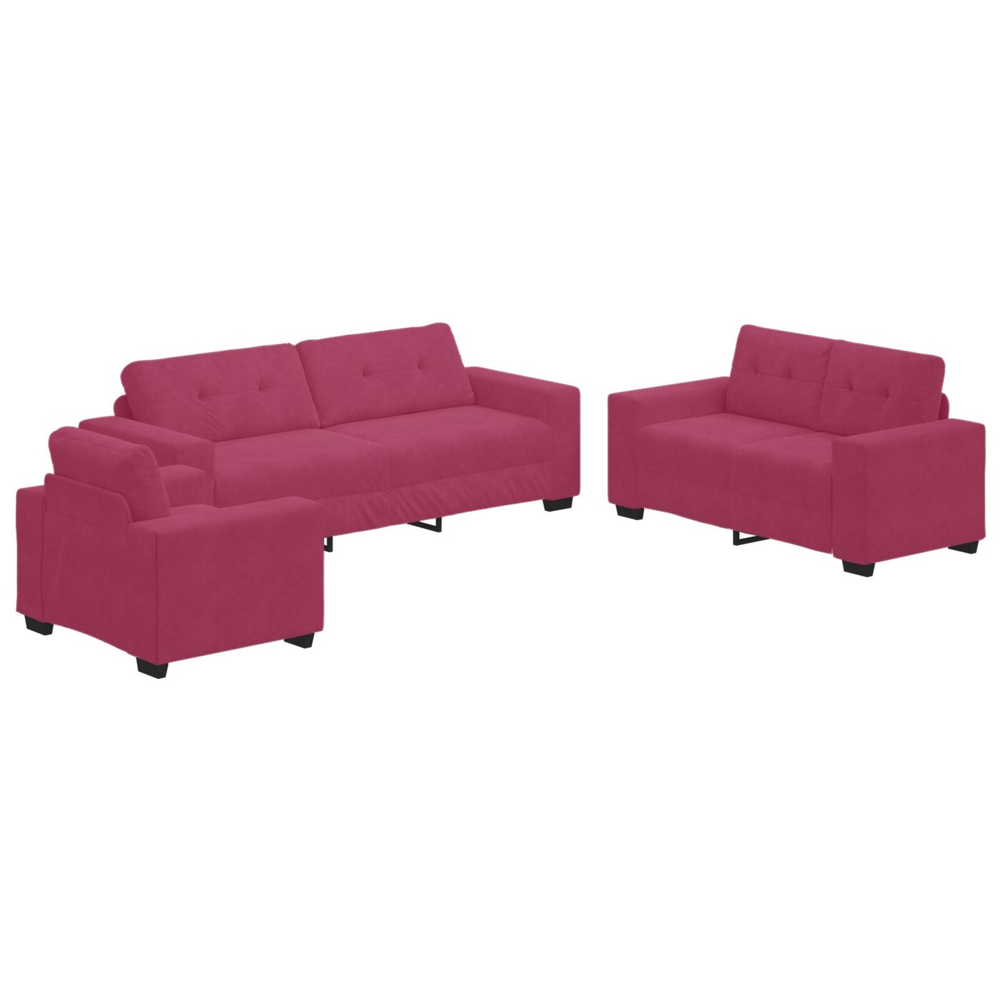vidaXL 3-teiliges Sofaset mit Kissen Weinrot Samt