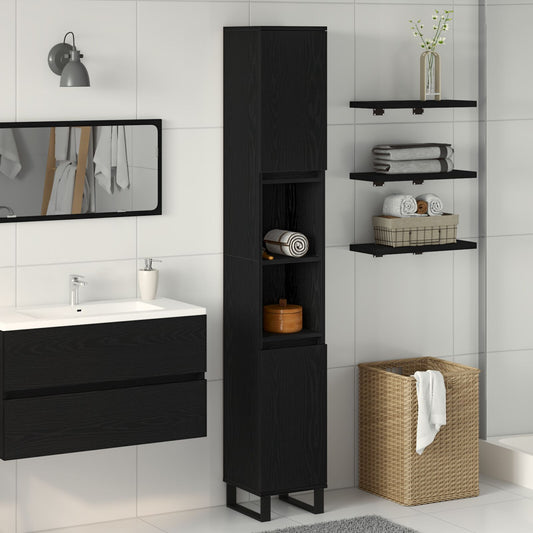 vidaXL Badezimmer Schrank Schwarz Eiche 30x30x190 cm Holzwerkstoff