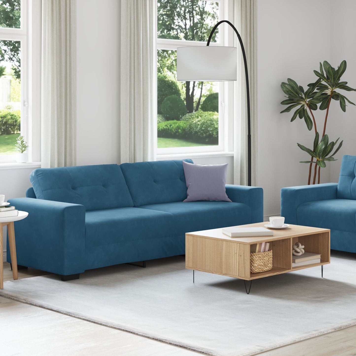 vidaXL 2-teilige Sofaset mit Kissen Blau Samt