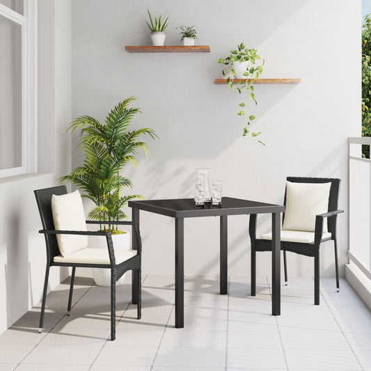 vidaXL 3-teiliges Garten-Ess-Set mit Kissen Schwarz Poly Rattan