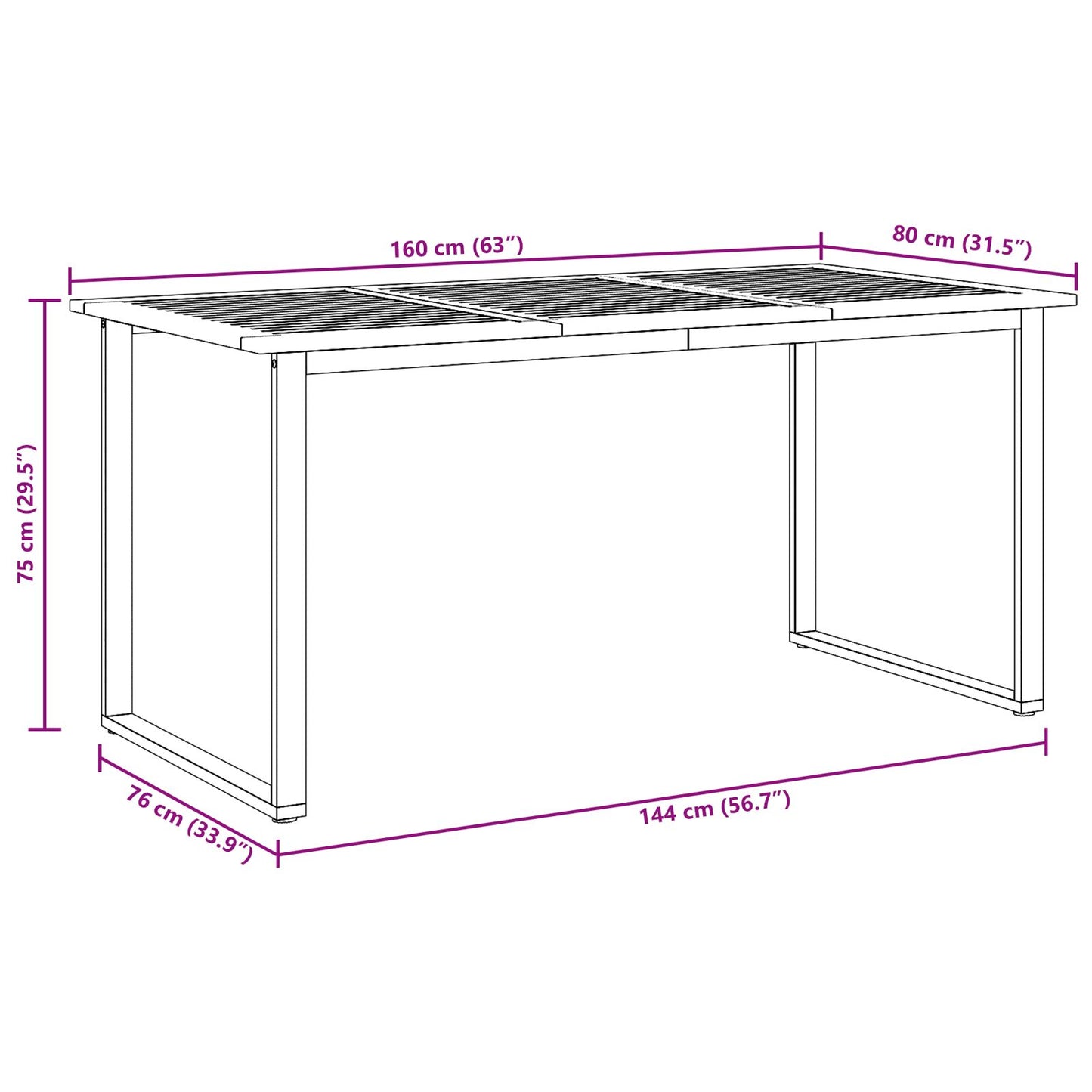vidaXL Gartentisch Grau 160x80x75 cm Stahl & Massivholz Akazie