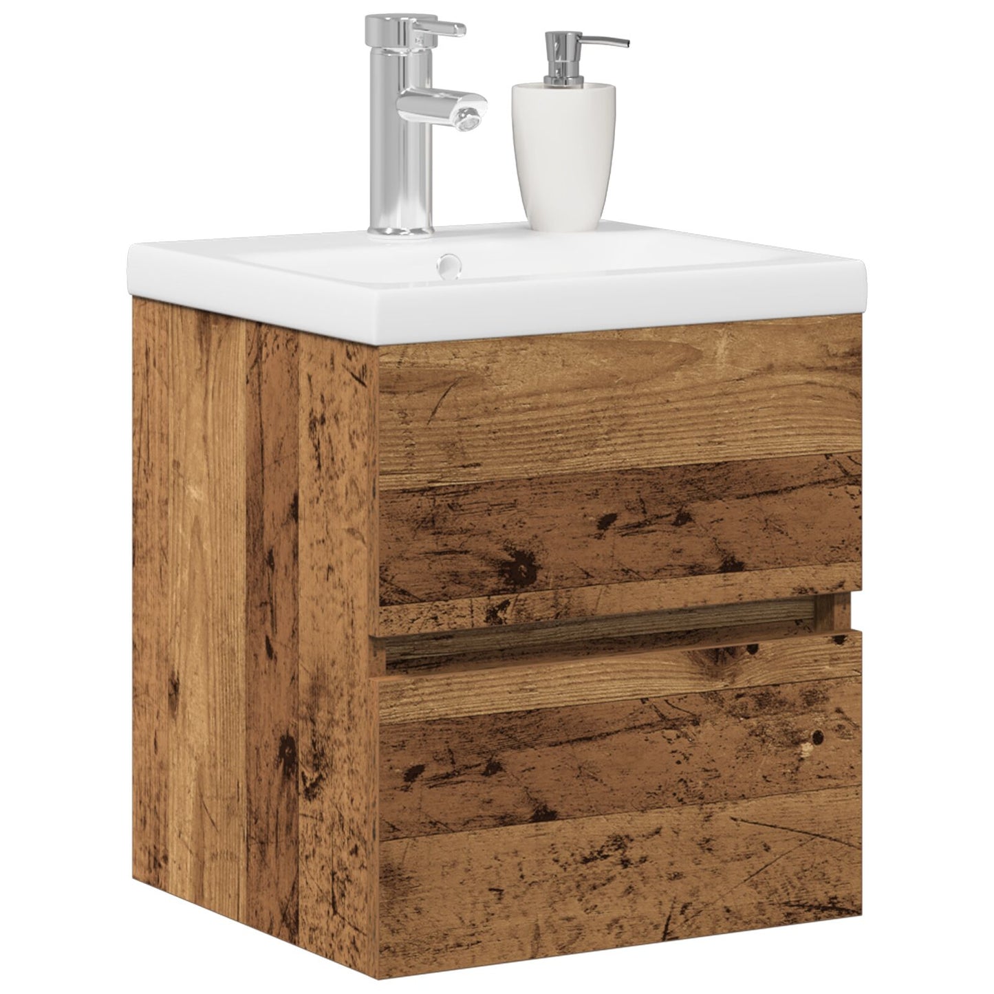 vidaXL Waschbeckenunterschrank mit eingebautem Becken Schwarze Eiche Ingenieure Holz, vidaXL Waschbeckenunterschrank Alter Holz 41x38,5x45 cm Ingenieure Holz