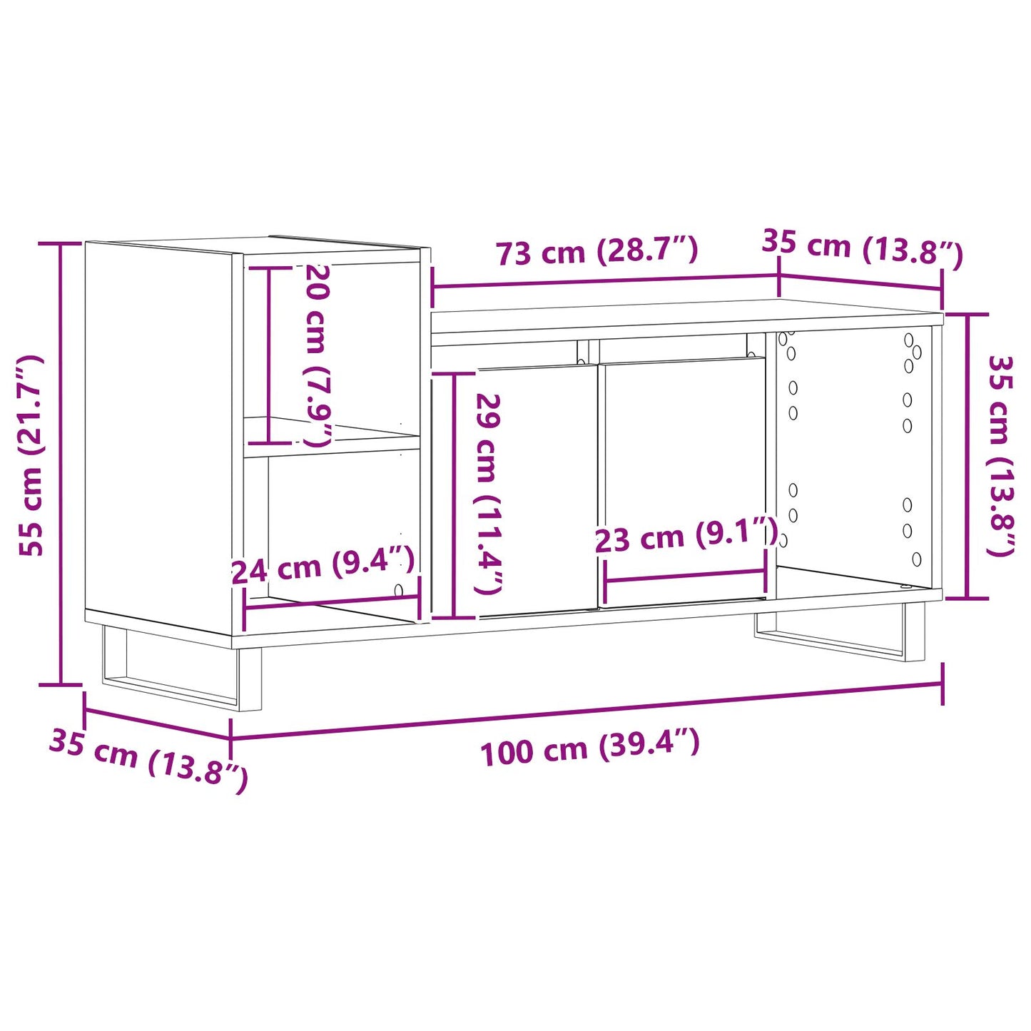 vidaXL TV-Bank Schwarz Eiche 100x35x55 cm Werkstoff