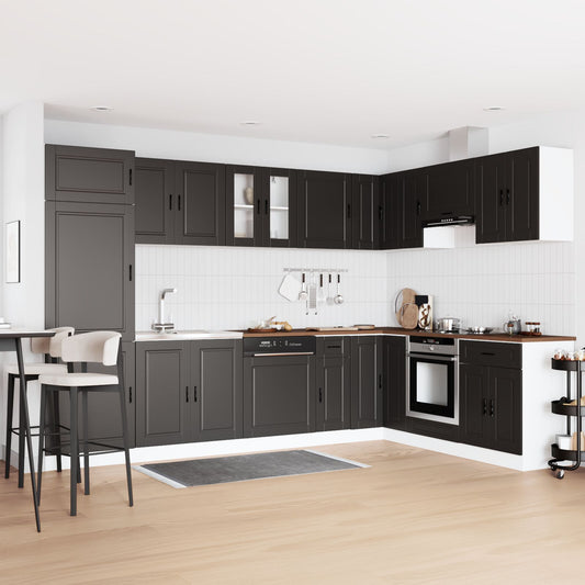 vidaXL Spülenunterschrank 'Porto' mit Spüle in Schwarz, 80x46x84,5 cm aus Holzwerkstoff