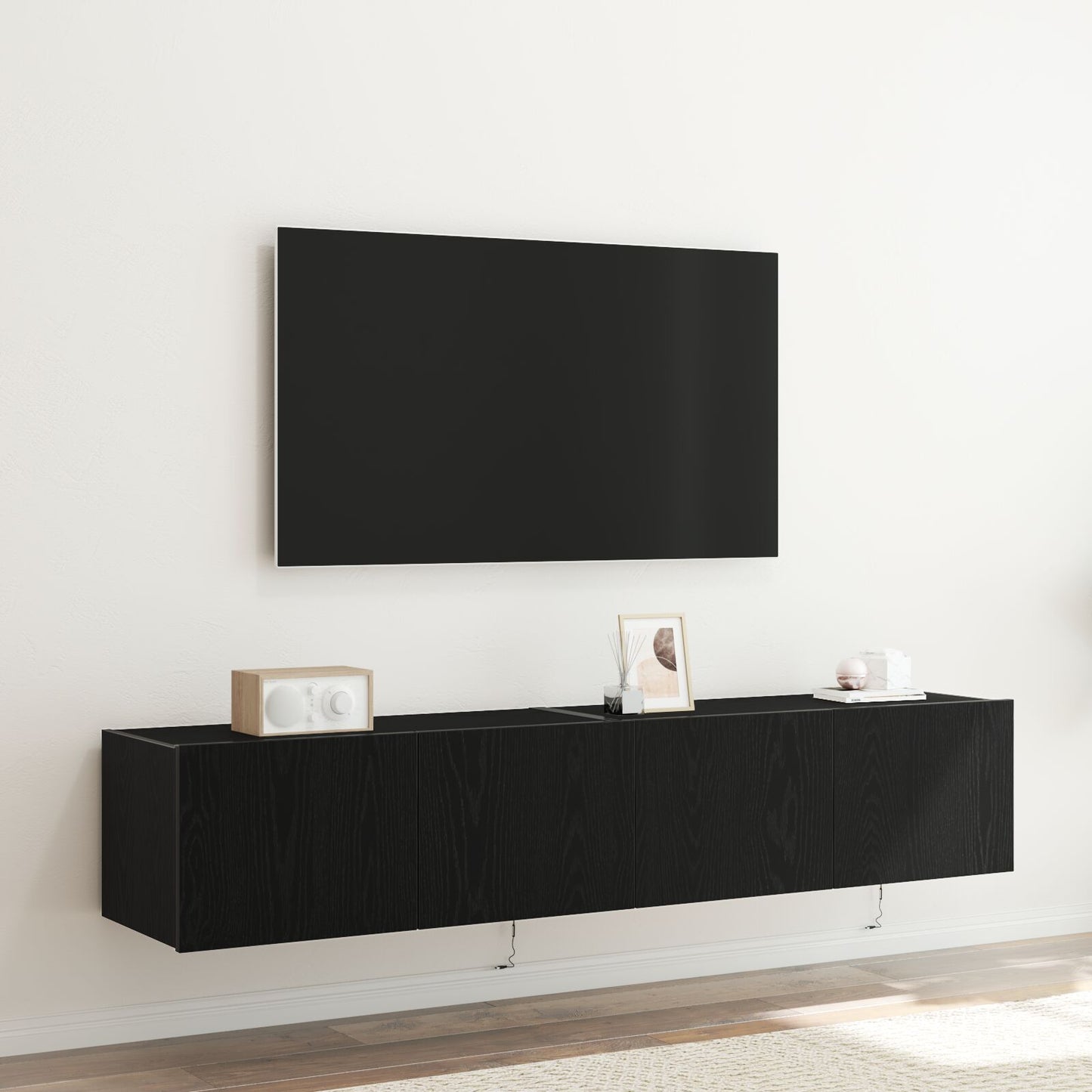 vidaXL TV Wandtische mit LED-Lichtern 2 Stück Schwarz Eiche 80x35x31 cm