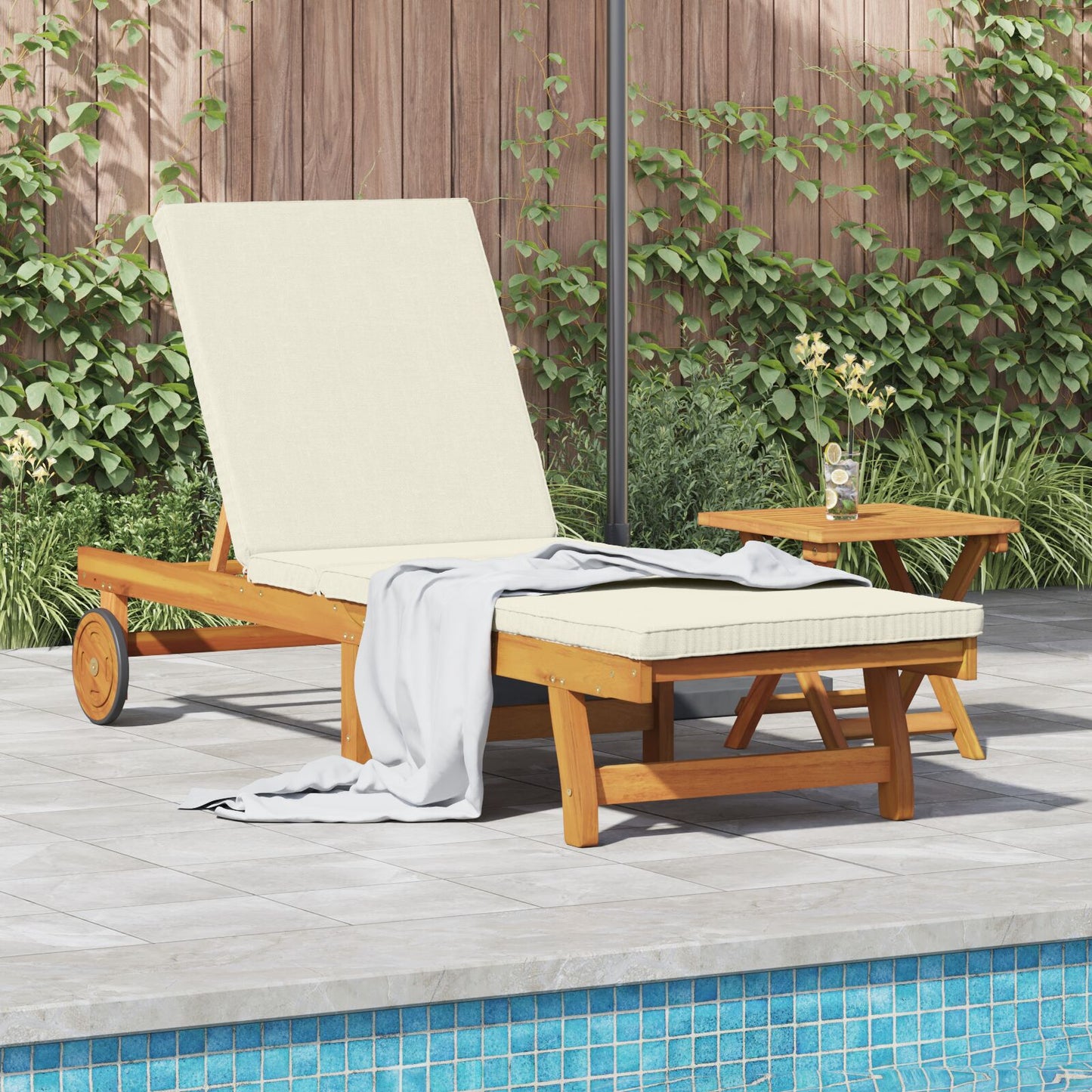 vidaXL Rollbare Sonnenliege mit Tisch und Kissen aus massivem Akazienholz