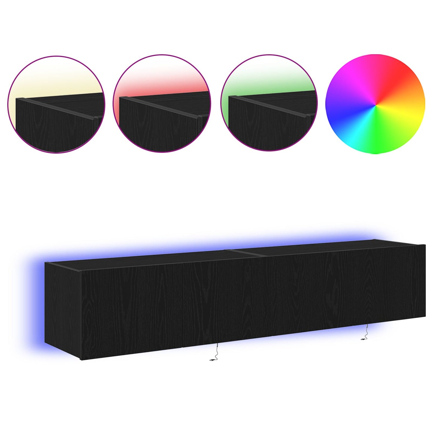 vidaXL TV Wandtische mit LED-Lichtern 2 Stück Schwarz Eiche 80x35x31 cm
