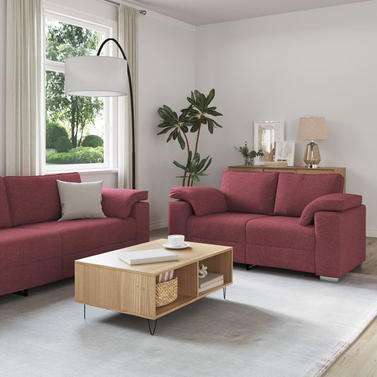 vidaXL 2-teiliges Sofaset mit Kissen Weinrot Stoff
