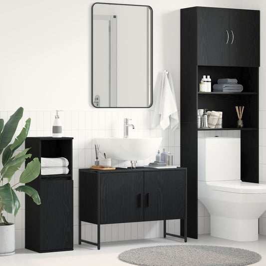 vidaXL Badezimmer Waschbecken Schrank Schwarz Eiche 80x33x60 cm Spanplatte