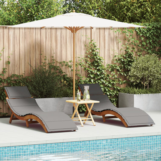 vidaXL Sonnenliegen mit Kissen 2er Set Dunkelgrau Akazienholz